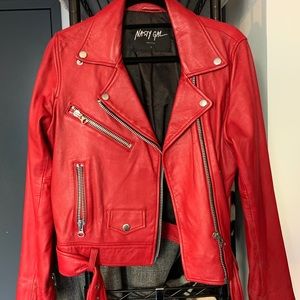 Red Nasty Gal leather Moto jacket - 100% leather
